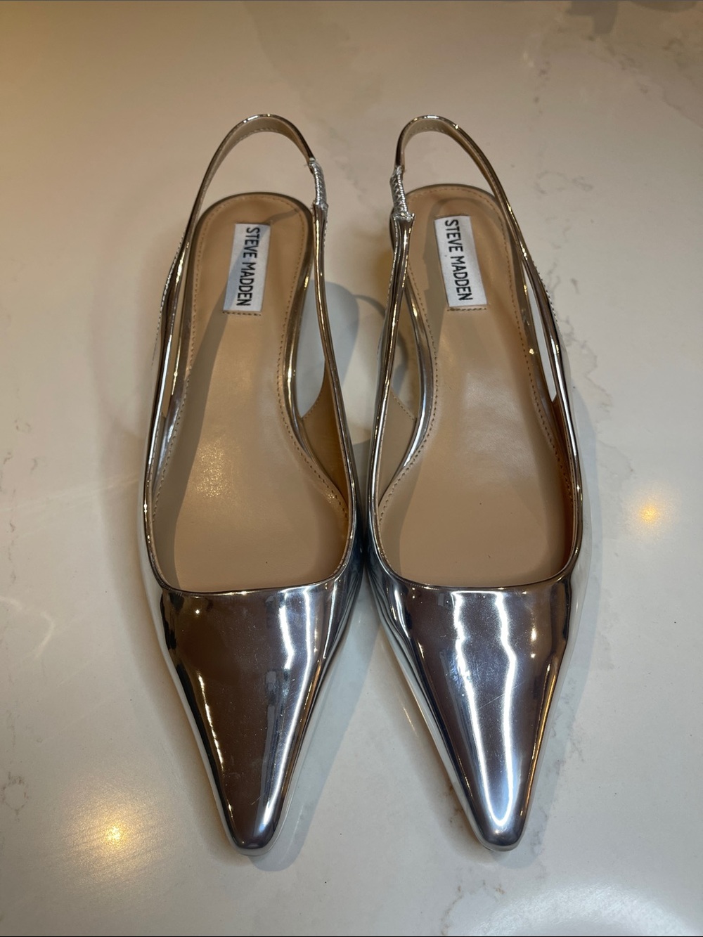 Steve Madden Silver Pointed Slingback Flats - Picture 1 of 8